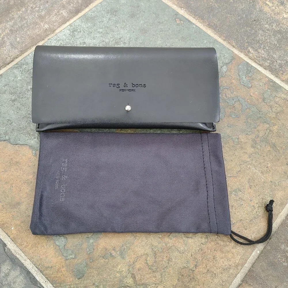 New rag&bone Black Leather Sunglasses Case with dust bag